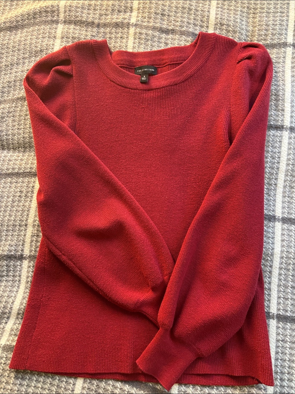 The Limited Wine Puff-Sleeve Crewneck Sweater